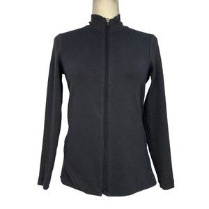 Eileen Fisher Jersey Jacket Mock Neck Ribbed Sleeves Full Zip Size XS